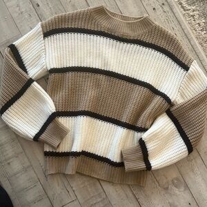 SHEIN Tan and White Striped Knit Sweater